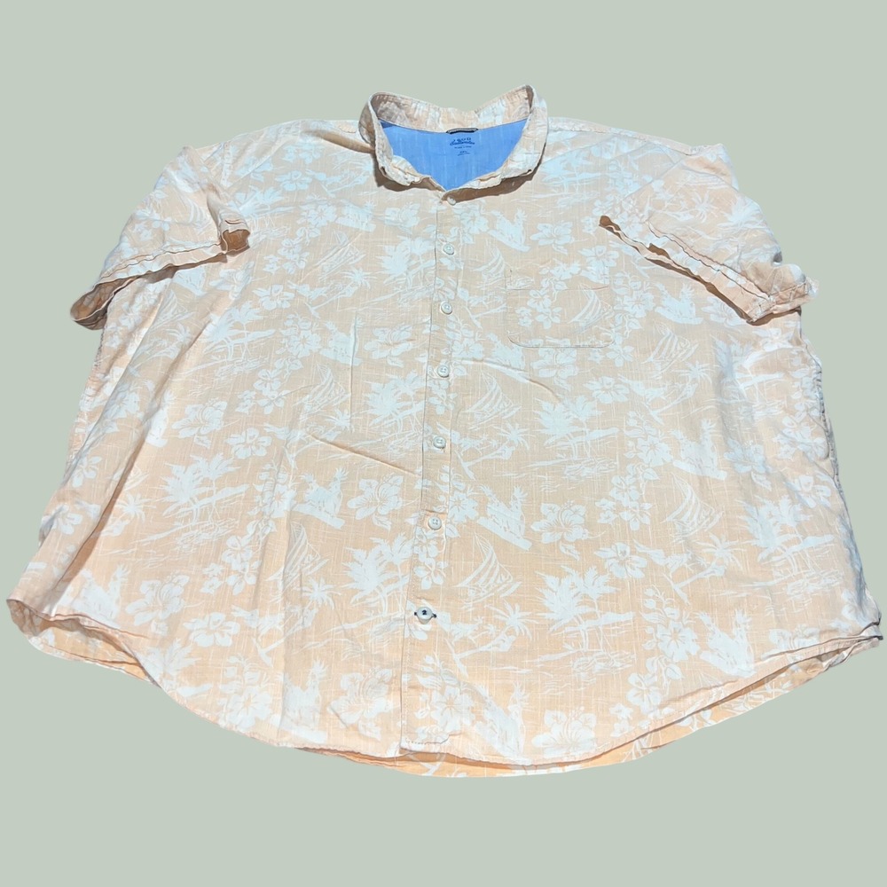 IZOD Saltwater Mens 3XL Peach Tropical Floral Sailboat Button Down Shirt 45OW101